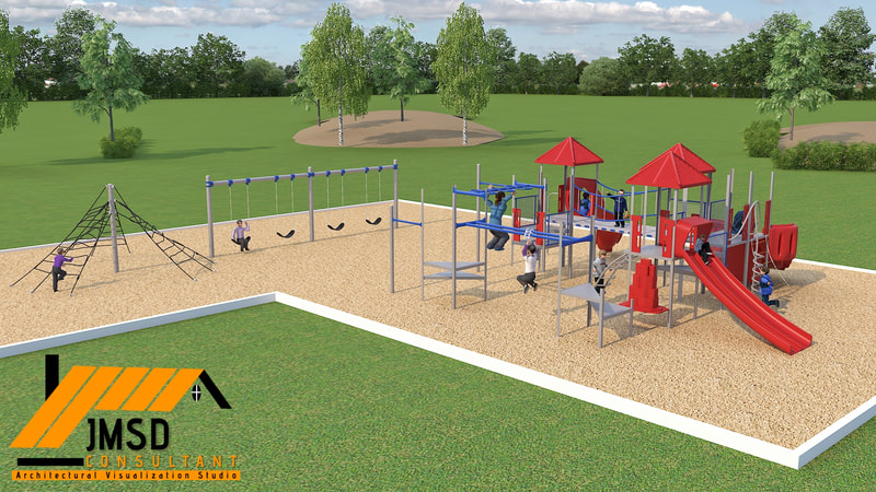 3D Rendering for playground area with equipment project in Colorado Springs, Colorado