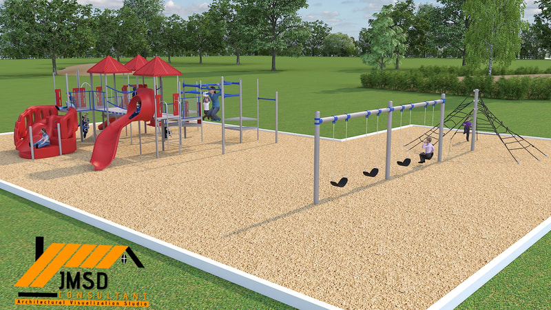 3D Rendering for School playground area with equipment project in Colorado Springs, Colorado
